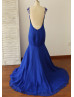 Beaded Royal Blue Chiffon Backless Prom Dress